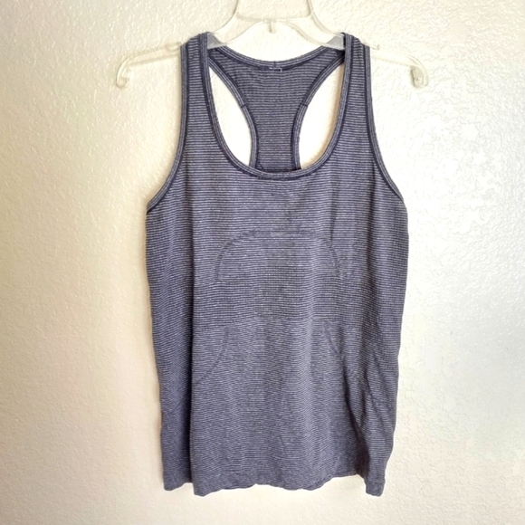 LULULEMON SWIFTLY TECH RACERBACK TANK BLACK GREY STRIPE sz 10 - Picture 1 of 6